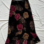 vintage black and magenta floral ruffle maxi skirt with glitter sequin details Size M Photo 1