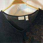 Chico's Chico’s Travelers Black Holographic Gold Floral Paisley Long Sleeve V-neck Top Photo 4