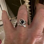 Heart & Key Black Agate Sterling Silver Ring Size 8 Photo 2