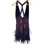 NWT Mandalay Black Purple Silk Beaded Sequin Feather Mini Evening Dress Womens 4 Photo 6