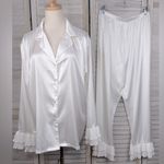 SheIn Women's White Satin Pajama Set with Ruffle Cuffs and Hem-XL Photo 0
