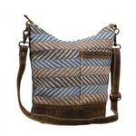 MYRA Blue Chip Shoulder Bag Cotton Fabric Leather Adjustable Strap India NWT Photo 0