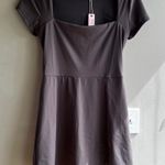 Qinsen Fit & Comfort Gray Square Neck Short Sleeve Mini Dress Medium Skims Like Photo 0