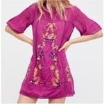 Free People  Perfectly Victorian Embroidered Mini Dress Size Medium Pink Boho Photo 0
