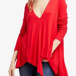 Free People  Uptown Red Mock Neck Cutout Asymmetrical Hem Long Sleeve Tunic Top S Photo 0
