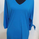 Ralph Lauren Lauren Dress Womens Sz XL Blue V-Neck Shift With Tie Split Sleeves Photo 0