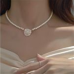 Elegant Camellia & White Faux‎ Pearl Necklace Female Clavicle Personality Luxury Photo 0