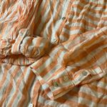 Tahari  Orange & White Striped Button-Down Shirt Long Sleeve Linen Blend Size L Photo 4