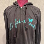 Life is Good Butterfly Brown Turquoise Zip-Up Hoodie Jacket Photo 3