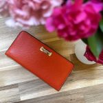 Henri Bendel Fold Snap Button Closure Retro Slim Card Bill Wallet Orange Photo 2