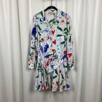 Loft  White Colorful Graffiti Tropical Rhythm Godet Shirt Dress Sz.12 Photo 3