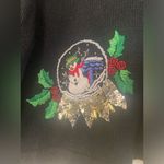 Vintage Lord & Taylor Christmas Cardigan Snow Flakes Fur Hood Beaded Zip Up M Black Size M Photo 12