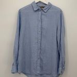 H&M  Blue Linen Button Up Top Classic Size US 12 Business Casual Photo 0