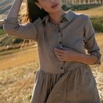 NWT Sauths 100% Linen Evita Tiered Dress in Almond Size XS Tan Photo 2