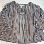 Dress Barn Women’s Vertical Striped Button Down Top Bronze Buttons Boxy Flaw XL Photo 4