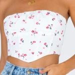 Princess Polly Floral Crop Top Strapless Bustier Corset White Pink Red M Photo 0