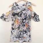 White House | Black Market WHBM Ruffle Flowy Lightweight Cool Tropical Floral Black Shell Tank Top Blouse S Photo 4