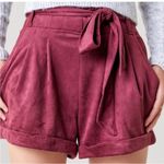 NWT Francesca’s Tara Faux Suede Cuffed Shorts Burgundy High Waisted Pockets SZ L Size L Photo 2
