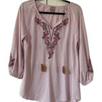 Chico's Chico’s Size 1 Embroidered Tassel Top in Pink Embroidery Tassels Medium Photo 0
