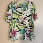 Chico's  Women's White 3 Tropical Floral Print V Neck Short‎ Sleeve Top Size XL Photo 4