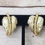 Vintage Clip On Earrings Light Shade of Gold Tone Leaf with Faux Pearl Detail Photo 0