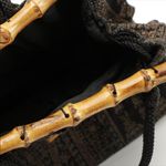 VINTAGE CIRCA 1970'S HANDMADE BROWN AND NEUTRALS FOLIATE BAMBOO HANDLE TOTE Photo 10