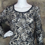 BKE Top Woman's XL Mesh Sheer Floral Long Sleeve Black White Photo 2