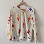 Aviator Nation Aviator Pullover Crewneck Sweatshirt in Cream Rainbow Lightning Velour Size M Photo 1