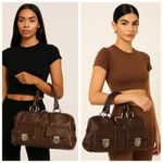 Marc Jacobs  Cognac Leather Venetia Satchel Bag, Silver Hardware & Red Stitching Photo 15