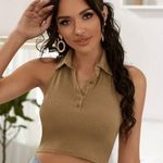 SheIn Brown Collard Crop Top Photo 1