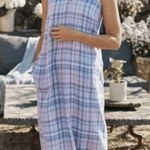 J JILL Love 100% Linen Plaid Sleeveless Maxi Dress Blue Coastalcore Sz S White Photo 0