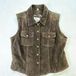 Vakko Vest Womens M Brown Leather Suede Collared snap front Pockets Lined Size M Photo 0