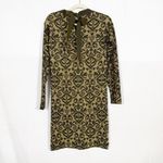 Fendi  Wool Blend Knit Sweater Brocade Damask Dress Metallic Gold Brown Photo 3