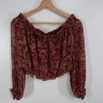 EXPRESS  Off Shoulder Paisley Peasant Blouse XXS Boho Sheer Cropped Top Red‎ Photo 1