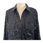 Guess  Sequin Button Up Collared Boyfriend Holiday Oversized Blouse Top Glam Sz M Photo 3