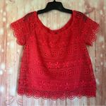 5|48  Raspberry Red Short Sleeve Crochet Blouse Photo 0