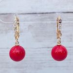 Vintage Earrings For Pierced Ears Red, Gold Tone, Clear Gem Red Photo 1