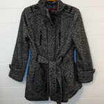 Forever 21 Faded Glory Women's Black and White Faux Wool Herringbone Trench Coat Large Photo 0