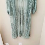 Altar'd State  Long Embroidered Floral Kimono Cover Up Cardigan Green Sz … Photo 5