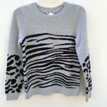 Lucky Brand  Small Grey pullover mixed animal print sweater crewneck NW-Defect Photo 3