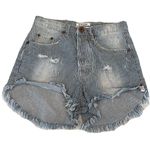 One Teaspoon  25 Blue Striped Distressed Outlaws Low Waist Button Fly Denim Short Photo 0