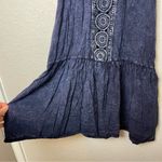 Finn and Clover  Navy Blue Washed Boho Drop Waist Dress w/Lace Panel Size L Photo 2