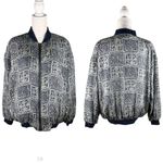Robert Stock Vintage Bomber Jacket Silk Large Geometric Print Blue Photo 13