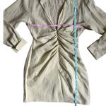 ZARA Pistachio Green Long Sleeve V Neck Ruched Draped Mini Dress Size Small Photo 4