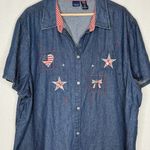 VTG Denim Shirt Embroidered Womens 3X Stars USA‎ Country Cottage Granny 90s Blue Size undefined Photo 1