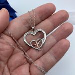 I Love You Forever Cross Heart CZ Sterling Silver Necklace Photo 2