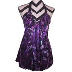 Guess Vintage Plunge Pleated Satin Purple Halter Top XS RARE Photo 4