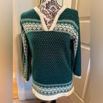 Vintage Green & Cream Acrylic Sweater V Neck Wide Sleeves Size L Fits Like M Size M Photo 1
