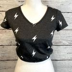 BRIT & BRI Crop Top Lightning Bolt Print Gray Photo 0