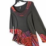 Sacred Threads  Tunic Top M Black Orange Patchwork Festival Art To Wear Lagenlook Photo 2